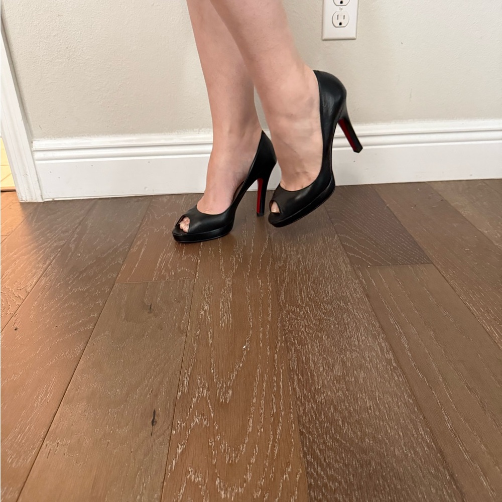 Oh Deer! Black Peep-Toe Heels Red Bottoms - Picture 10 of 10